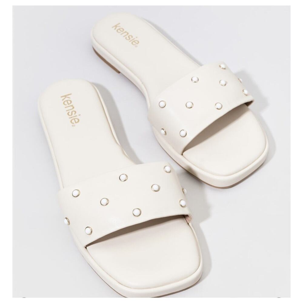 Kensie Womens Valery Pearl Studded Slides size 11